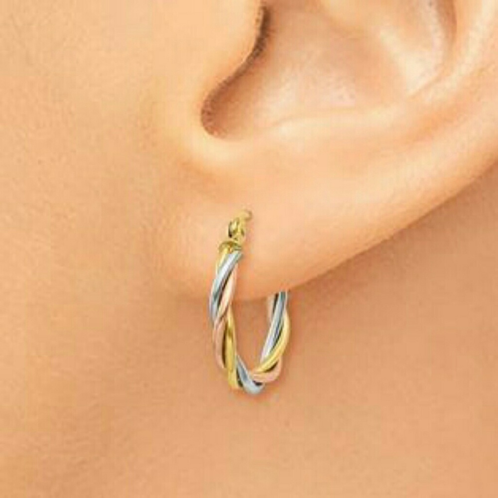 14K Tri-color twist earrings